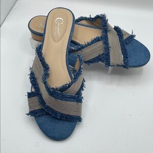 Comfort denim slip on Criss-Cross Slide Sandals, size 10